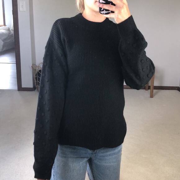 Cece: Mock Neck Knit Polkadot Black Sweater - Picture 2 of 6